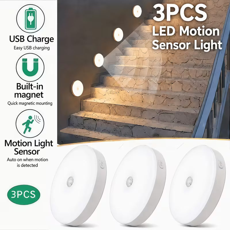 PLOOMI™ MotionGlow — 3er-Pack wiederaufladbare Bewegungssensorleuchten