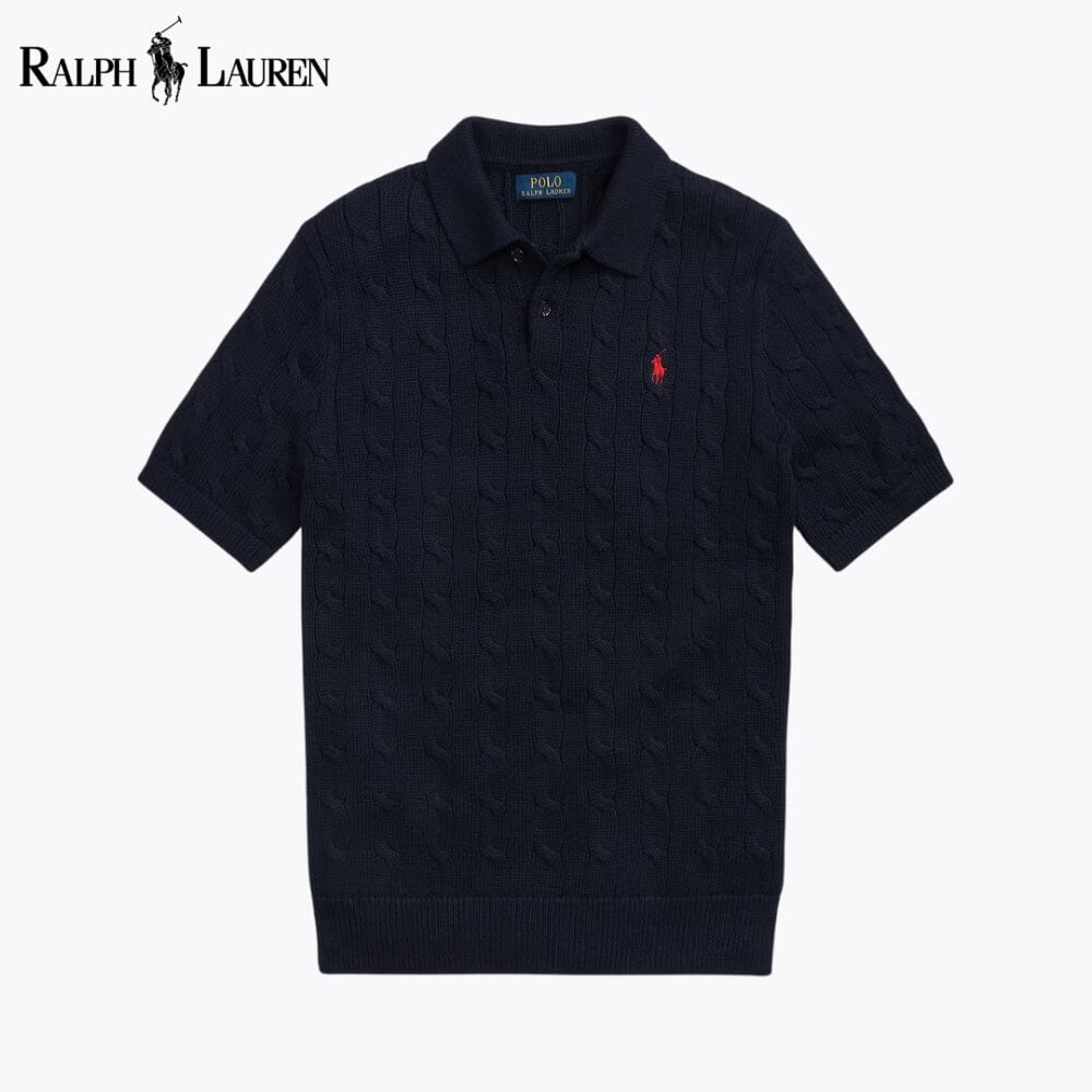L.R Cable-Knit Cotton Polo-Collar Sweater
