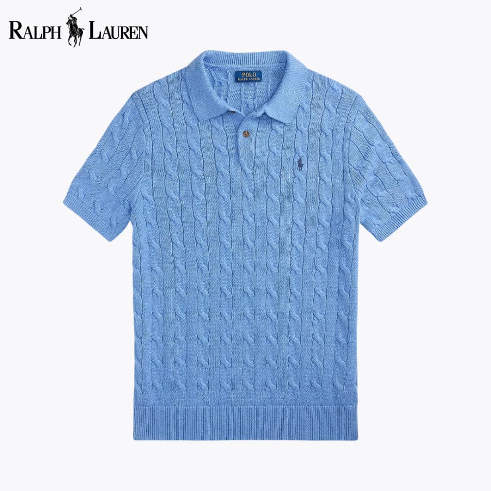 L.R Cable-Knit Cotton Polo-Collar Sweater