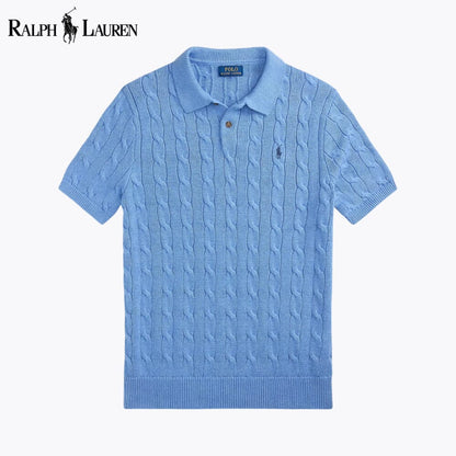 L.R Cable-Knit Cotton Polo-Collar Sweater
