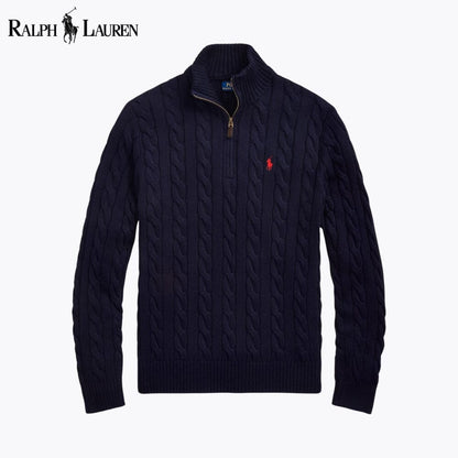 L.R Chunky Cable-Knit Cotton Quarter-Zip Sweater
