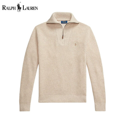 L.R Waffle-Knit Wool-Cotton Quarter-Zip Sweater
